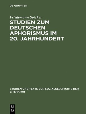 cover image of Studien zum deutschen Aphorismus im 20. Jahrhundert